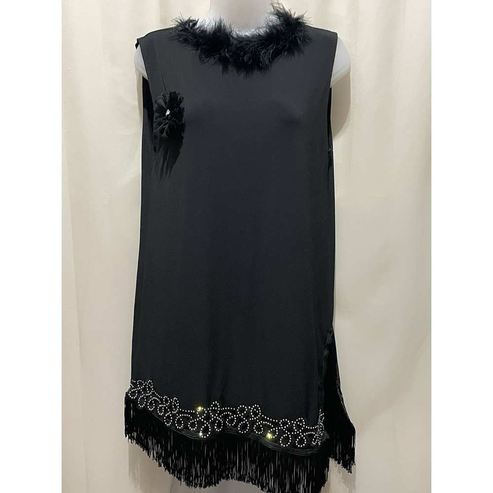 Clara Sun Woo Size Small Black Dress With Feathers Stretch